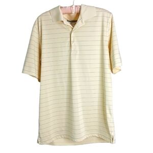 Greg Norman Golf Polo Shirt Medium ML75 Play Dry Yellow Blue Stripe Stretch Logo